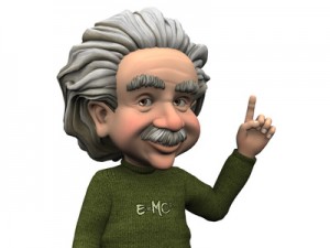 Cartoon Albert Einstein having an idea.